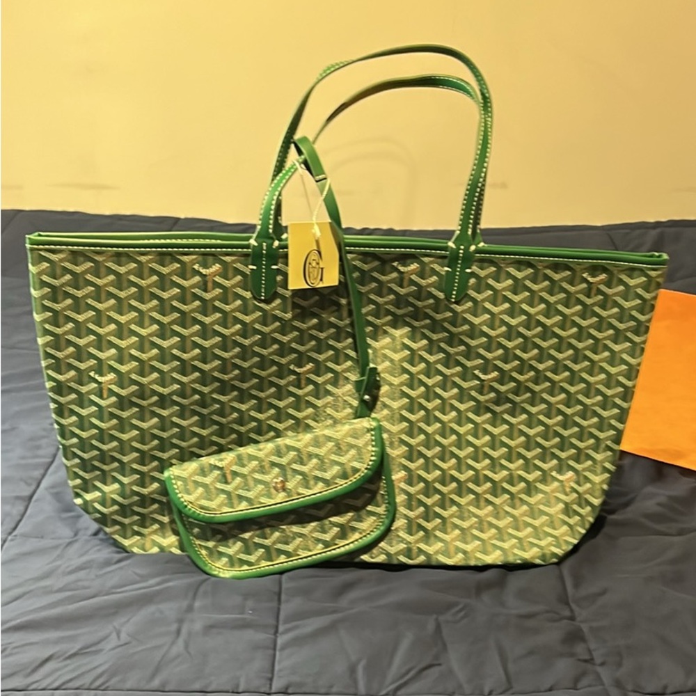 Goyard St Louis Green Monogram Canvas Tote with Pochette